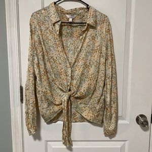 Lauren Conrad peach and gold tie up blouse size L